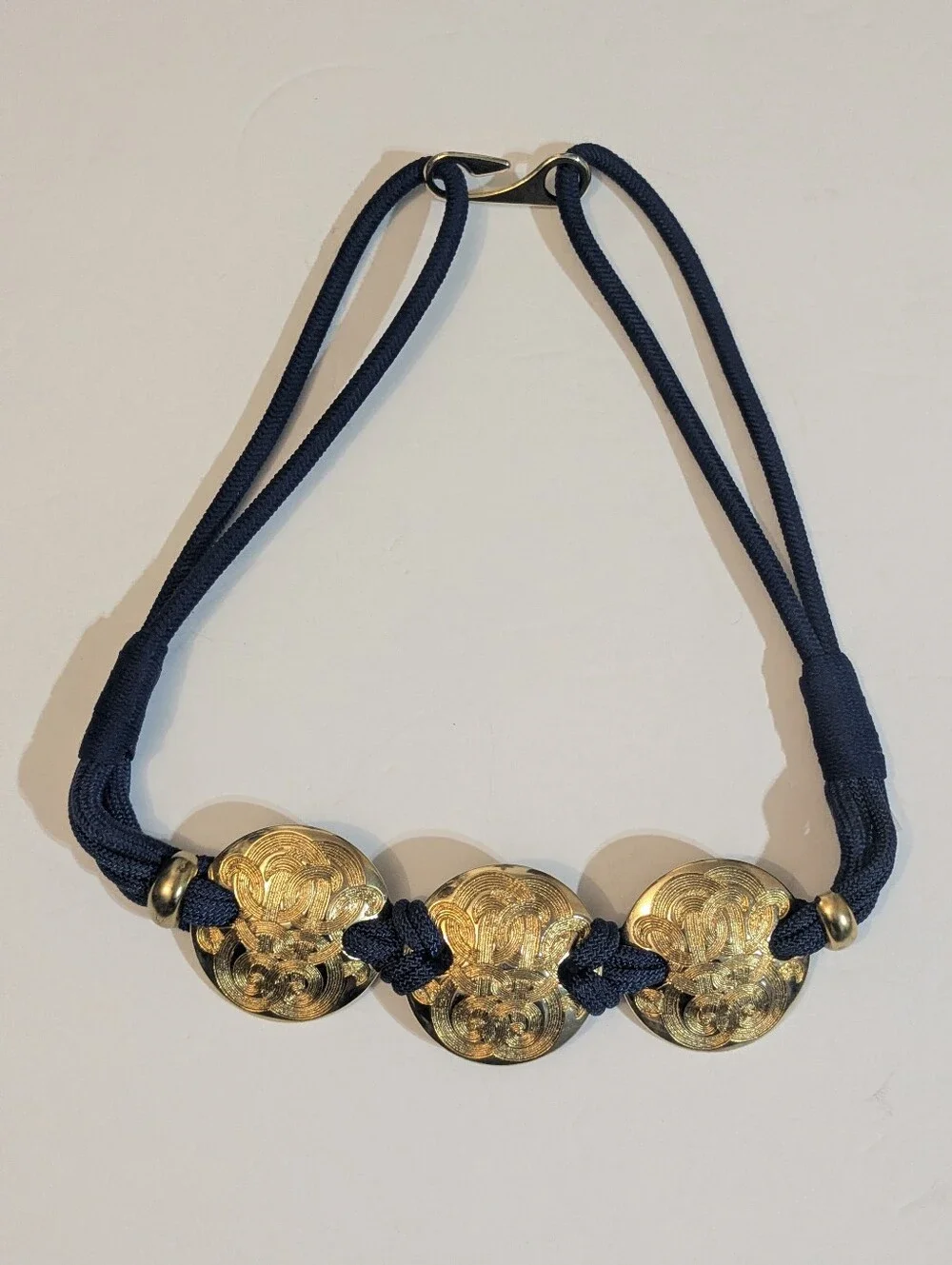 Gladiator Style Medallion Vintage Stretch Rope Cord Navy Belt